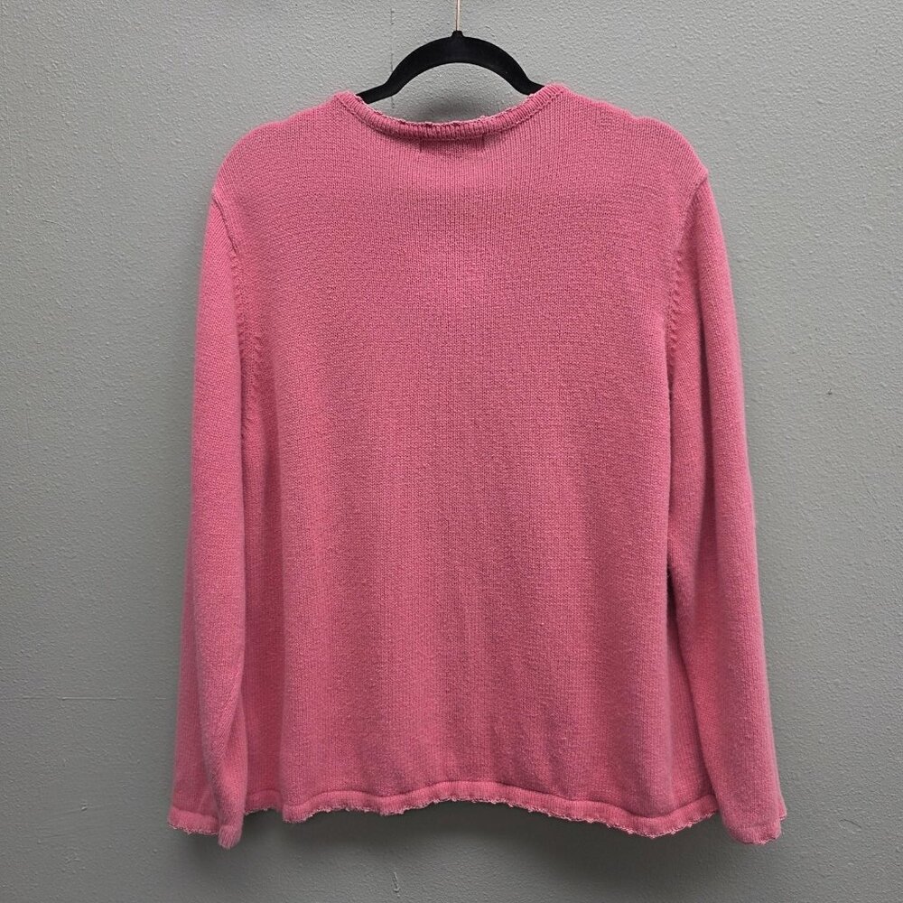 Salon Studio by Haband Sweater Womens 2XL Pink Floral Embroidered Ramie Cotton - Picture 4 of 9